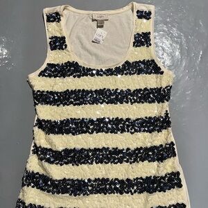 LOFT Navy and White Sequin Tank Top